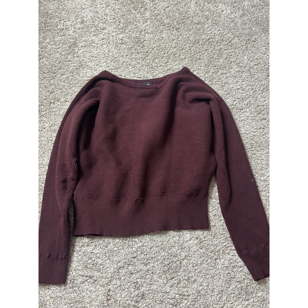 Express Womens Ribbed Knit Boat Neck Sweater Burgundy Maroon Long Sleeve Size M